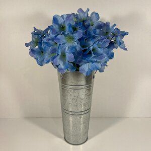 Blue Fake Flower Bouquet in Metal Vase NWOT